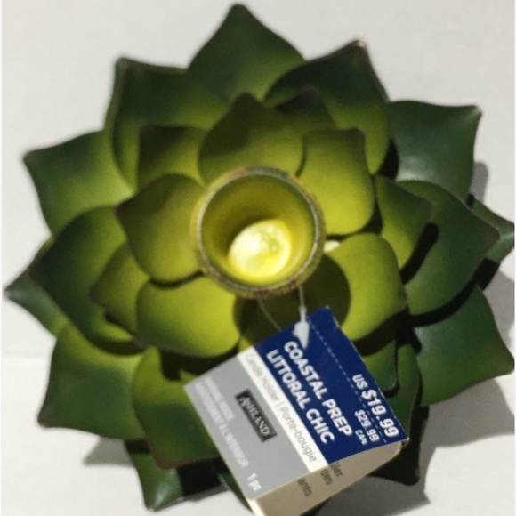 Ashland Other - Ashland Coastal Prep Metal Open Lotus Candle Holder Green Yellow 6”X 2.5” New